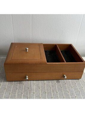 Unisex Blonde Wood Dresser Valet Box Drawer Jewelry Change Tie Clips